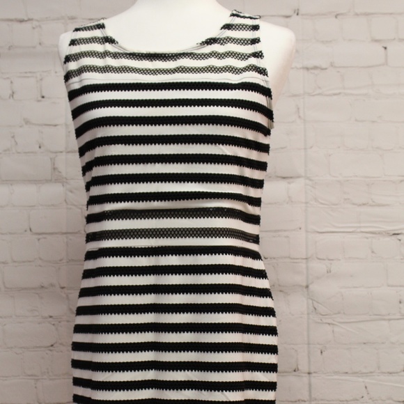 Sleeveless Black and White Striped Dress - Picture 1 of 6